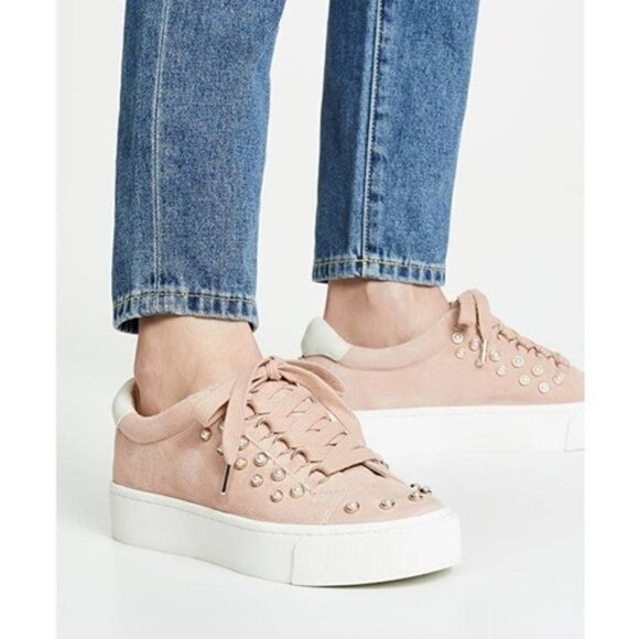 JOIE Pink Handan Pearl Embellished Sneakers - Picture 1 of 9